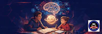 two children are sitting at a table with a brain in the background